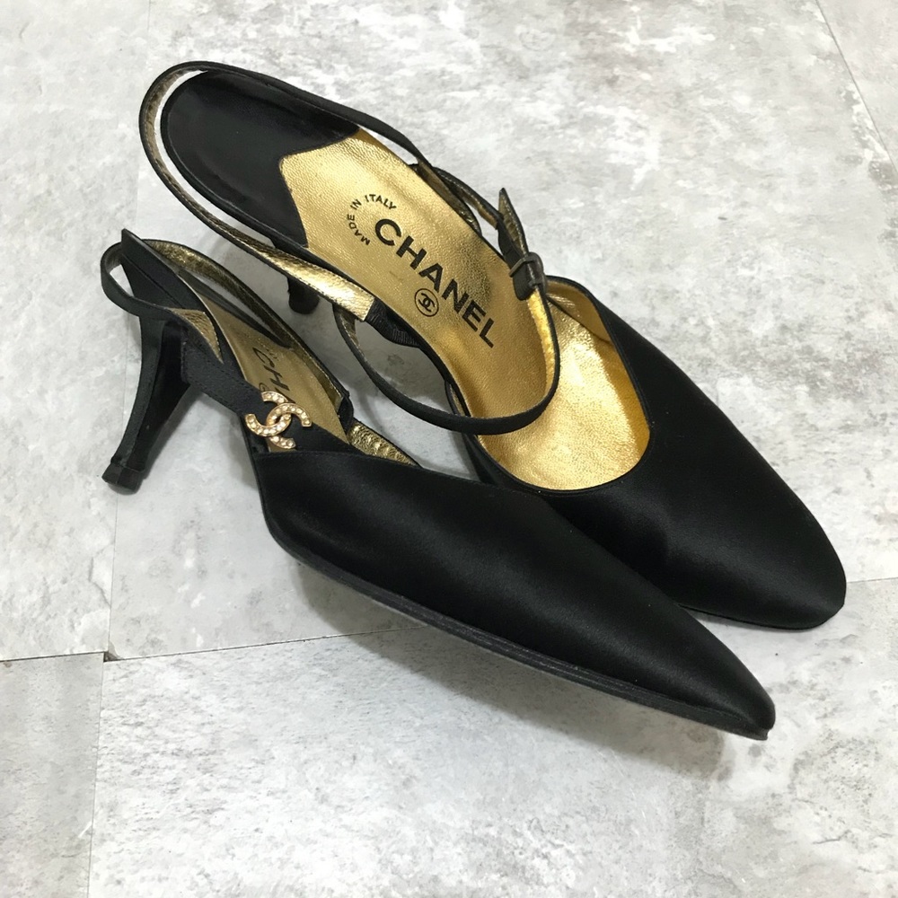 Vintage black and gold Chanel heels